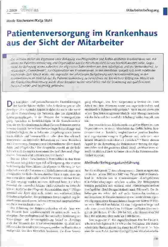 Vorschauseite 1: Patientenversorgung im Krankenhaus aus der Sicht der Mitarbeiter