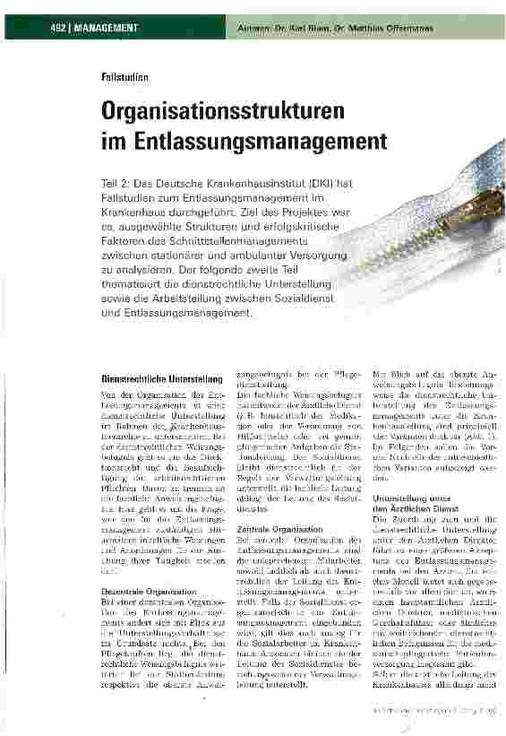 Vorschauseite 1: FallstudienOrganisationsstrukturen im Entlassungsmanagement