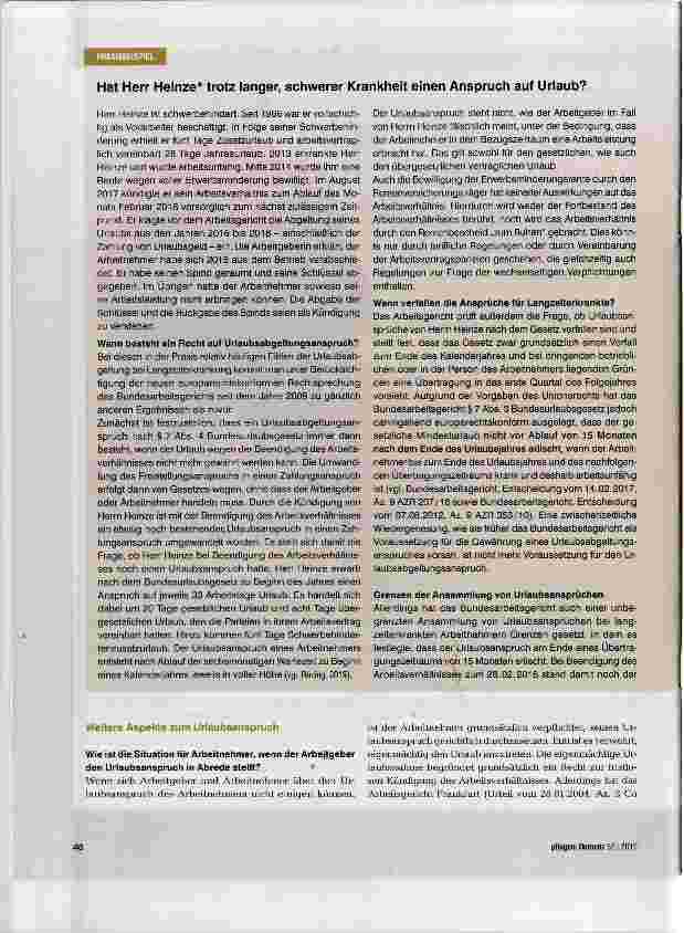 Vorschauseite 3: Urlaubsanspruch bei längerer Krankheit