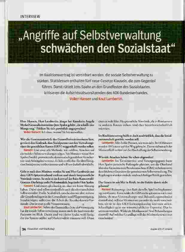 Vorschauseite 1: Angriffe auf Selbstverwaltung schwächen den Sozialstaat