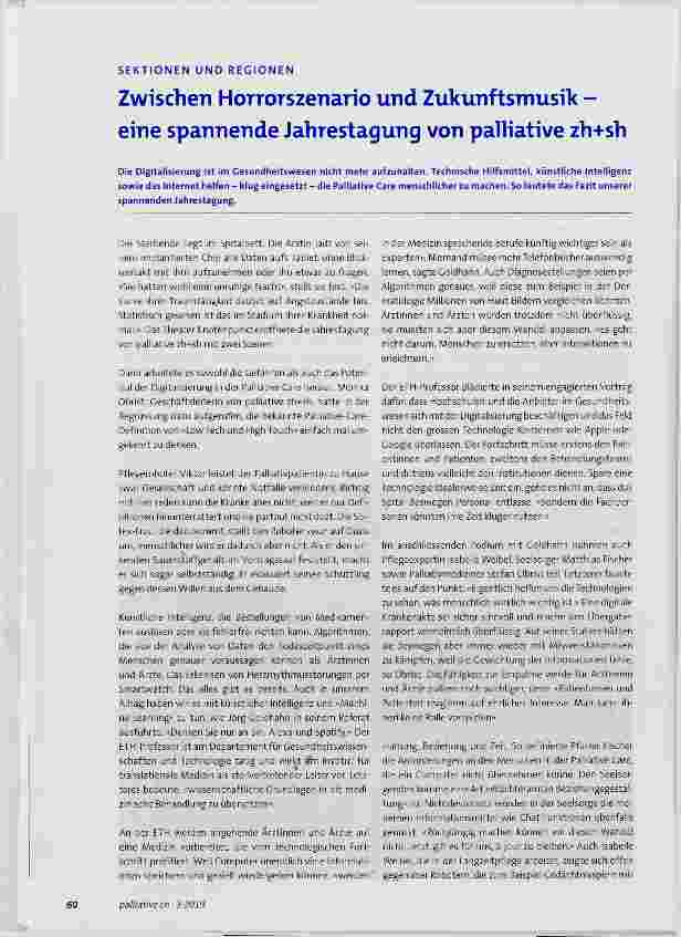 Vorschauseite 1: Zwischen Horrorzenario und Zukunftsmusik eine spannende Jahrestagung von palliative zh+sh