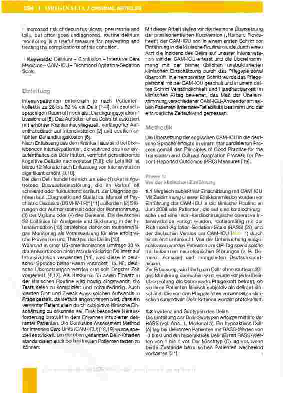 Vorschauseite 2: Confusion Assessment Method for Intensive Gare Unit zur routinemäßigen Kontrolle des Delirs auf Intensivstation