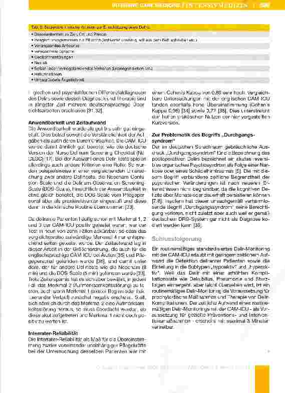 Vorschauseite 6: Confusion Assessment Method for Intensive Gare Unit zur routinemäßigen Kontrolle des Delirs auf Intensivstation