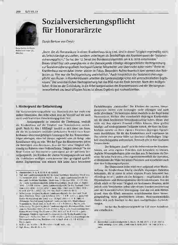 Vorschauseite 1: Sozialversicherungspflicht für Honorarärzte