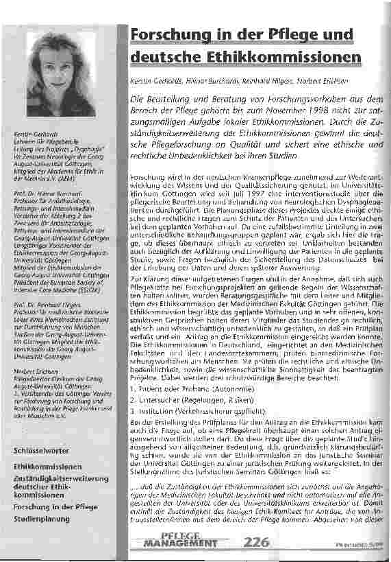 Vorschauseite 1: Forschung in der Pflege und deutsche Ethikkommissionen