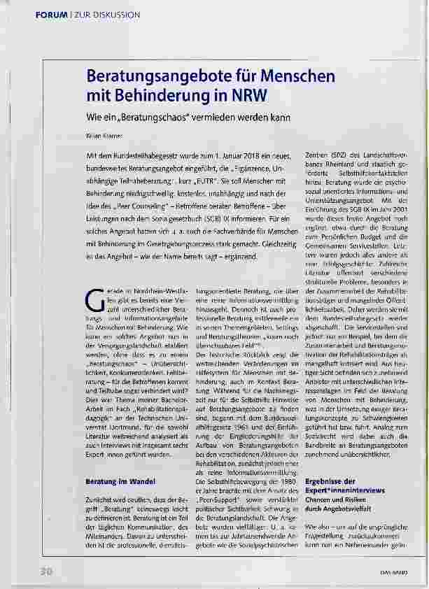 Vorschauseite 1: Beratungsangebote für Menschen mit Behinderung in NRW