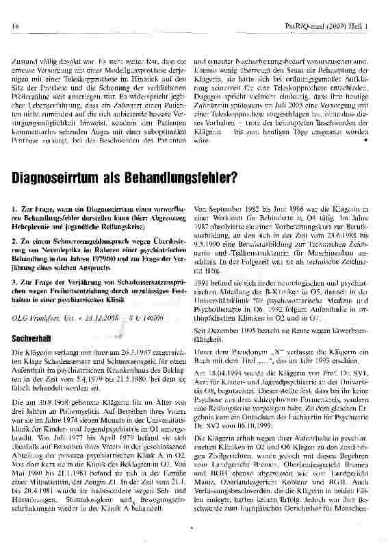 Vorschauseite 1: Diagnoseirrtum als Behandlungsfehler?