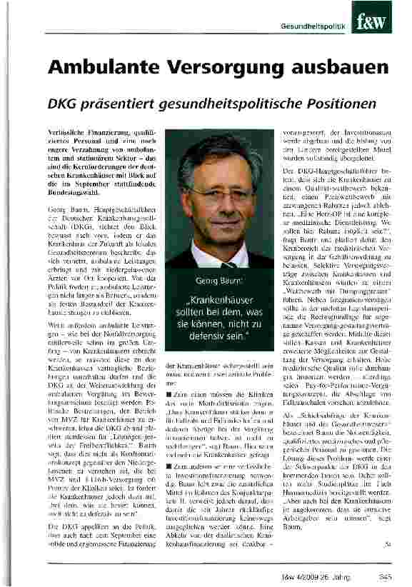 Vorschauseite 1: Ambulante Versorgung ausbauen DKG präsentiert gesundheitspolitische Positionen