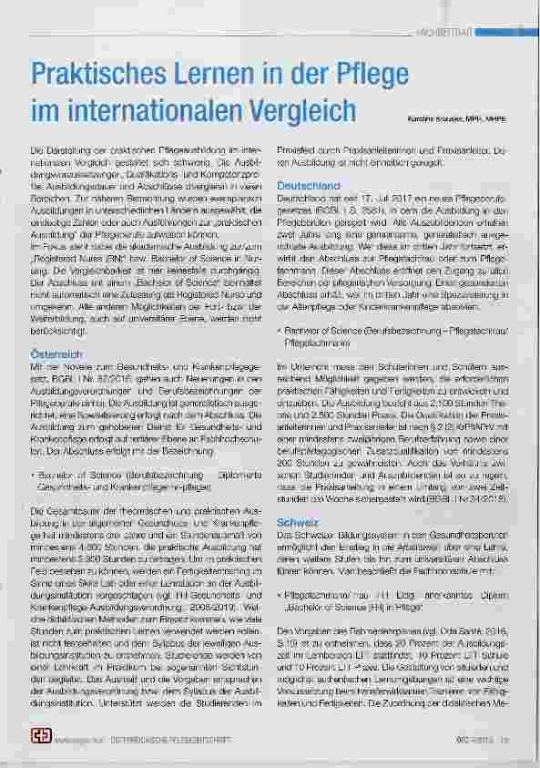 Vorschauseite 1: Praktisches Lernen in der Pflege im internationalen Vergleich