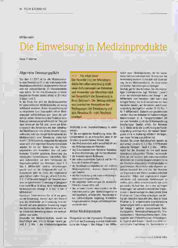 Vorschauseite 1: Die Einweisung in Medizinprodukte