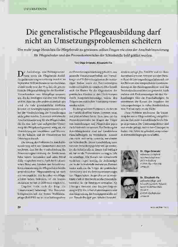 Vorschauseite 1: Die generalistische Pflegeausbildung darf nicht an Umsetzungsproblemen scheitern
