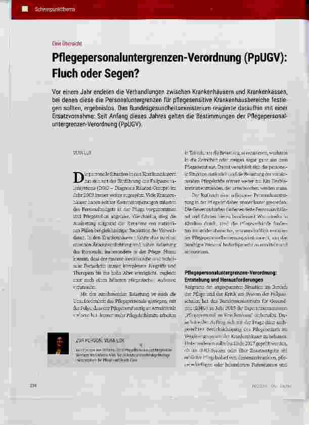 Vorschauseite 1: Pflegepersonaluntergrenzen-Verordnung (PpUGV): Fluch oder Segen?