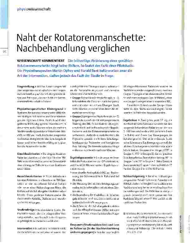 Vorschauseite 1: Naht der Rotatorenmanschette Nachbehandlung verglichen