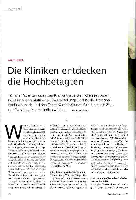 Vorschauseite 1: Die Kliniken entdecken die Hochbetagten