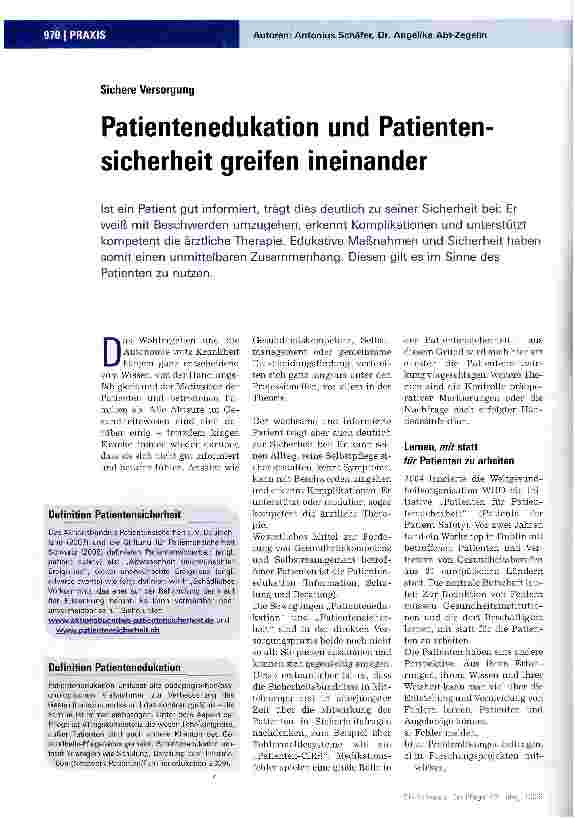 Vorschauseite 1: Patientenedukation und Patientensicherheit greifen ineinander