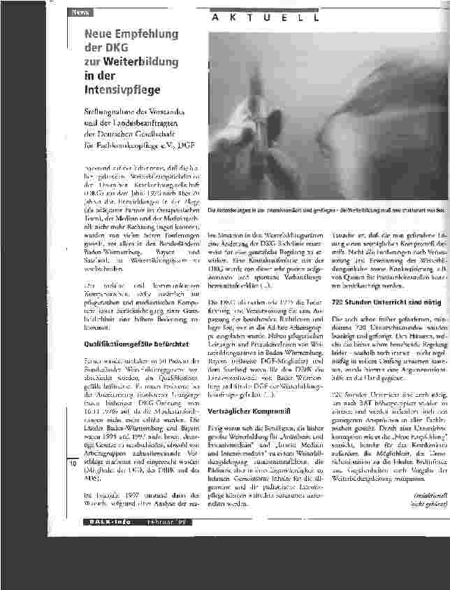 Vorschauseite 1: Neue Empfehlung der DKG zur Weiterbildung in der Intensivpflege