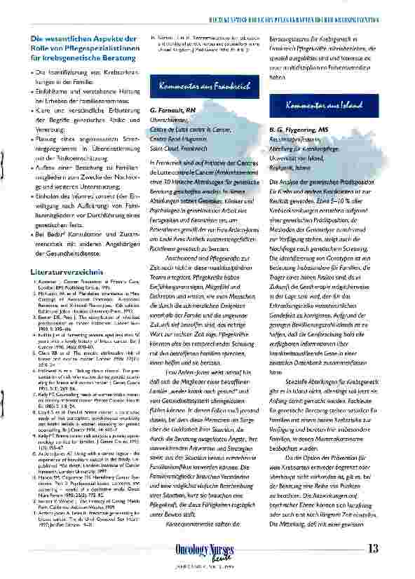Vorschauseite 3: Die zukünftige Rolle von Pflegekräften bei der Krebsprävention Klinische PflegespezialistInnen für Krebsgenetik