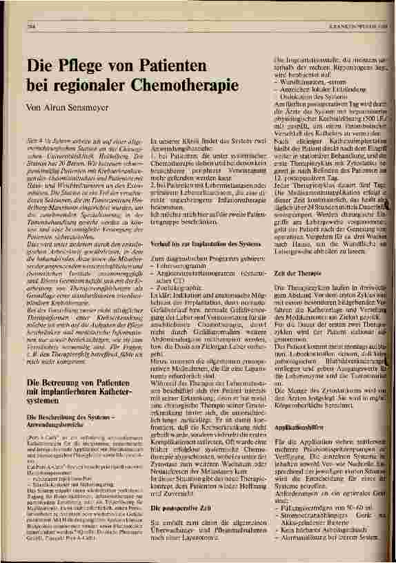 Vorschauseite 1: Die Pflege von Patienten bei regionaler Chemotherapie