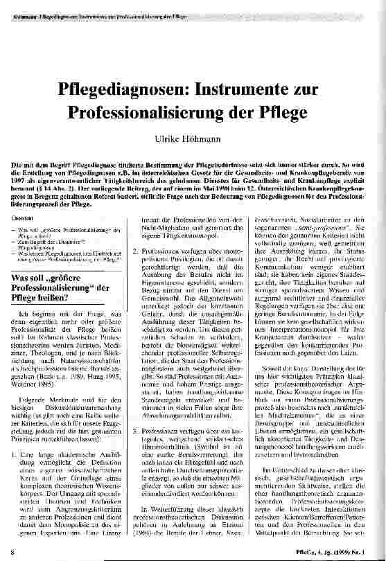 Vorschauseite 1: Pflegediagnosen: Instrumente zur Professionalisierung der Pflege