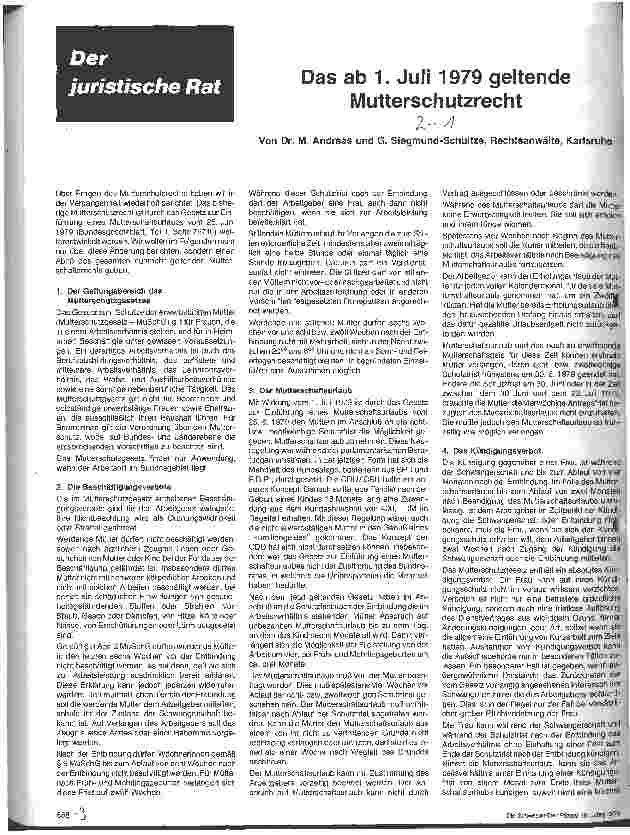 Vorschauseite 1: Das ab 1. Juli 1979 geltende Mutterschutzrecht