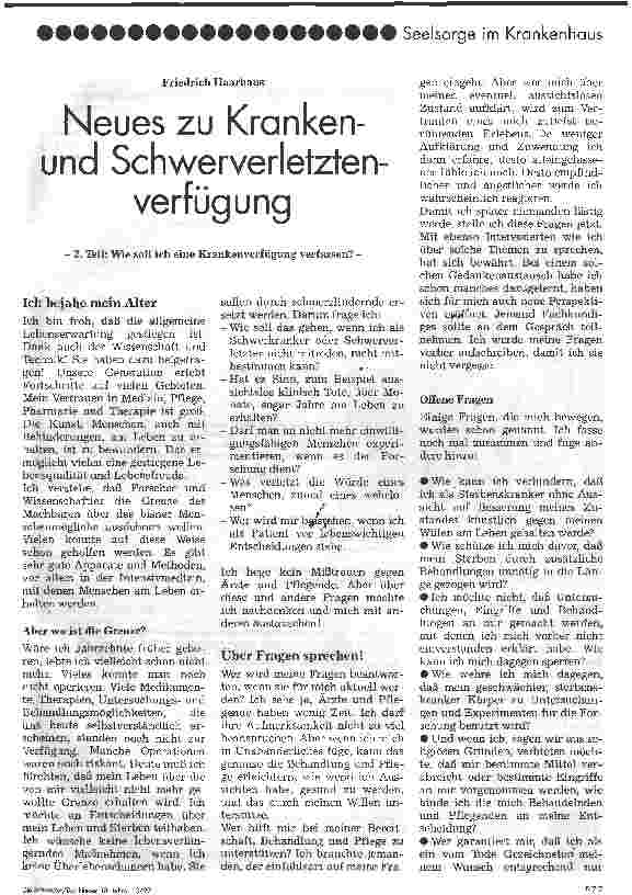 Vorschauseite 1: Neues zu Krankenund Schwerverletztenverfügung