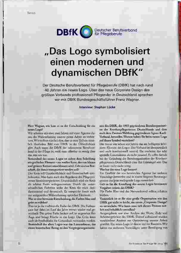 Vorschauseite 1: Das Logo symbolisiert einen modernen und dynamischen DBfK