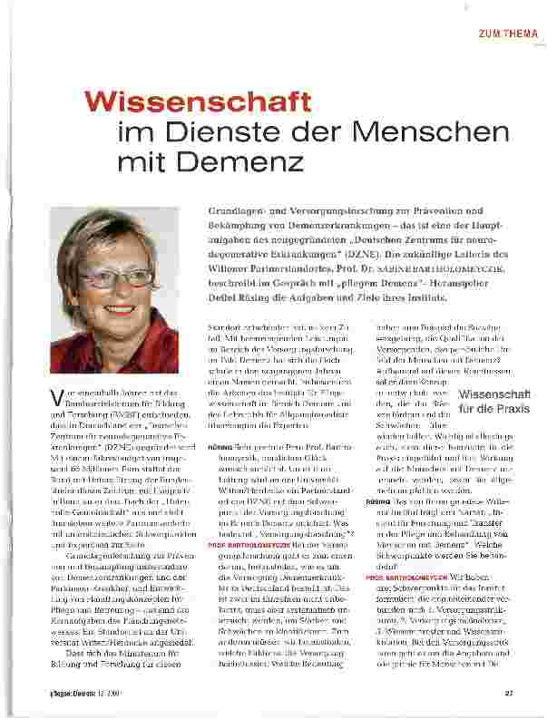 Vorschauseite 1: Wissenschaft im Dienste der Menschen mit Demenz