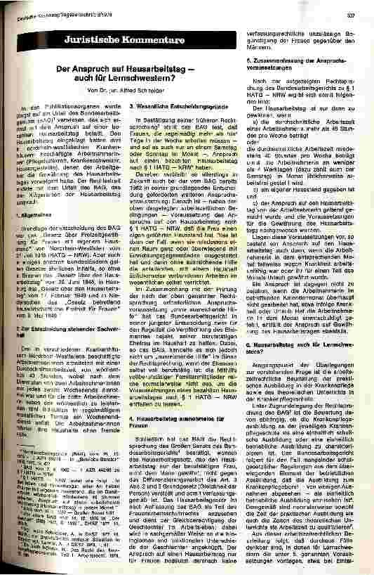 Vorschauseite 1: Der Anspruch auf Hausarbeitstag — auch für Lernschwestern?
