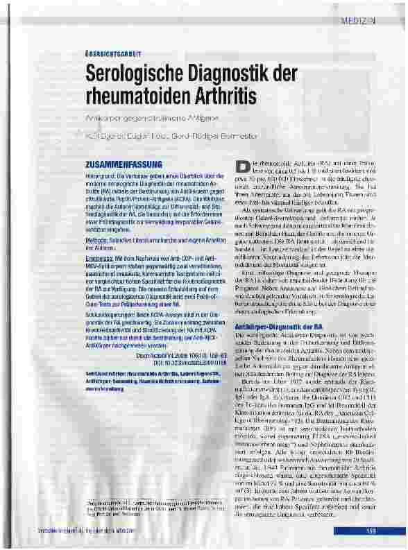 Vorschauseite 1: Serologische Diagnostik der rheumatoiden Arthritis