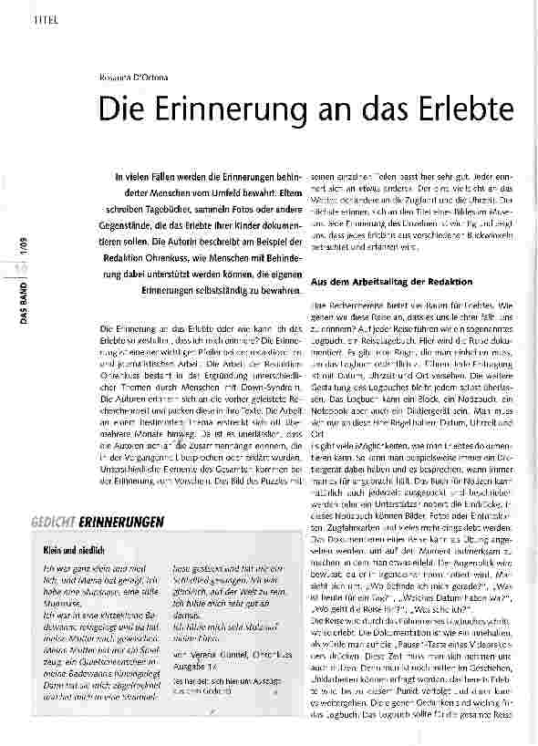 Vorschauseite 1: Die Erinnerung an das Erlebte