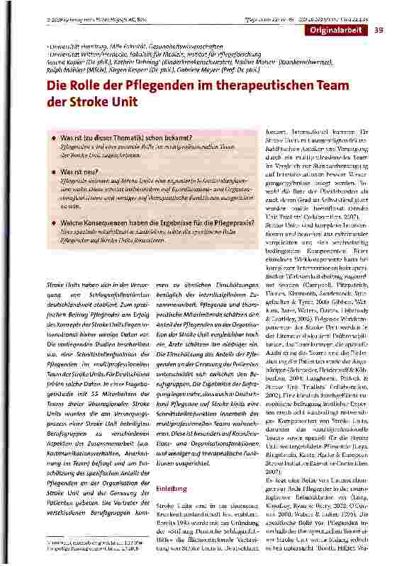 Vorschauseite 1: Die Rolle der Pflegenden im therapeutischen Team der Stroke Unit