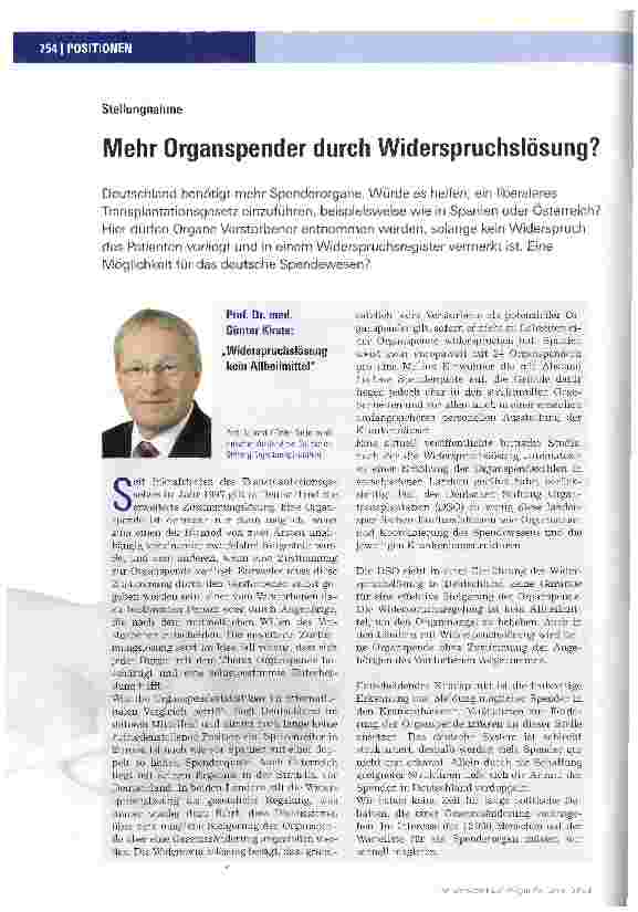 Vorschauseite 1: Mehr Organspender durch Widerspruchslösung?