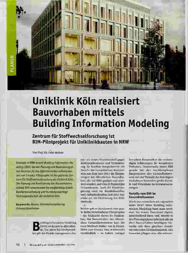 Vorschauseite 1: Uniklinik Köln realisiert Bauvorhaben mittels Building Information Modeling