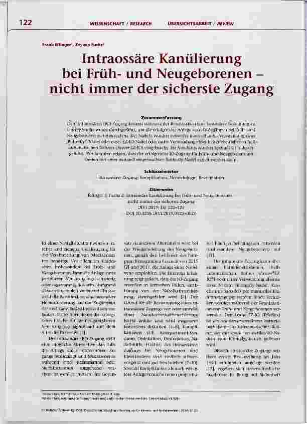 Vorschauseite 1: Intraossäre Kanülierung bei Frühund Neugeborenen nicht immer der sicherste Zugang