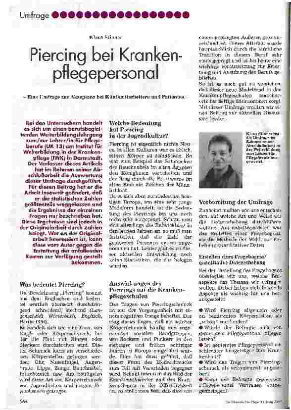 Vorschauseite 1: Piercing bei Krankenpflegepersonal