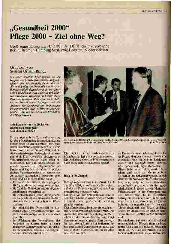 Vorschauseite 1: Gesundheit 2000 Pflege 2000 - Ziel ohne Weg?