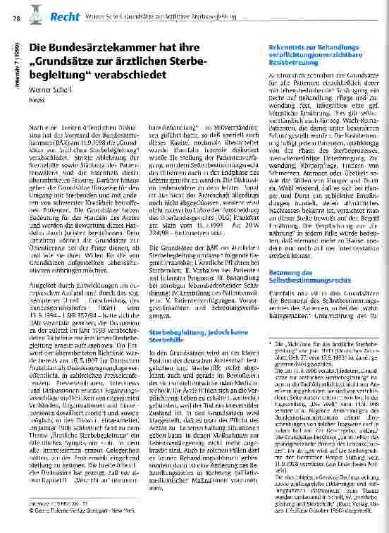 Vorschauseite 1: Die Bundesärztekammer hat ihre Grundsätze zur ärztlichen Sterbebegleitung verabschiedet