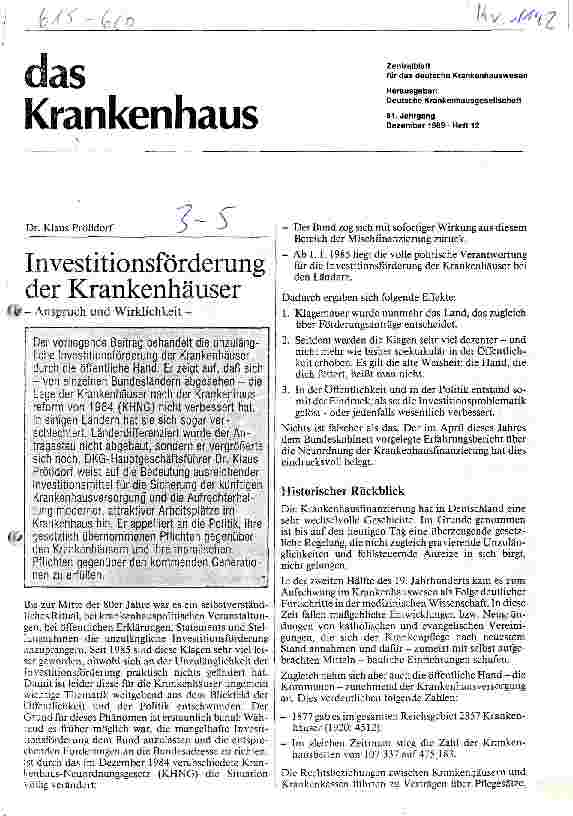Vorschauseite 1: Investitionsförderung der Krankenhäuser - Anspruch und Wirklichkeit -