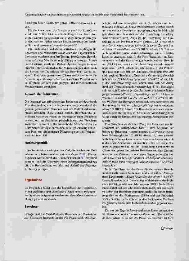Vorschauseite 5: Anpassungsfähigkeit von Bewohnern eines Pflegekrankenhauses am Beispiel einer Veränderung der Essenszeit ein Mixed-methods-Design