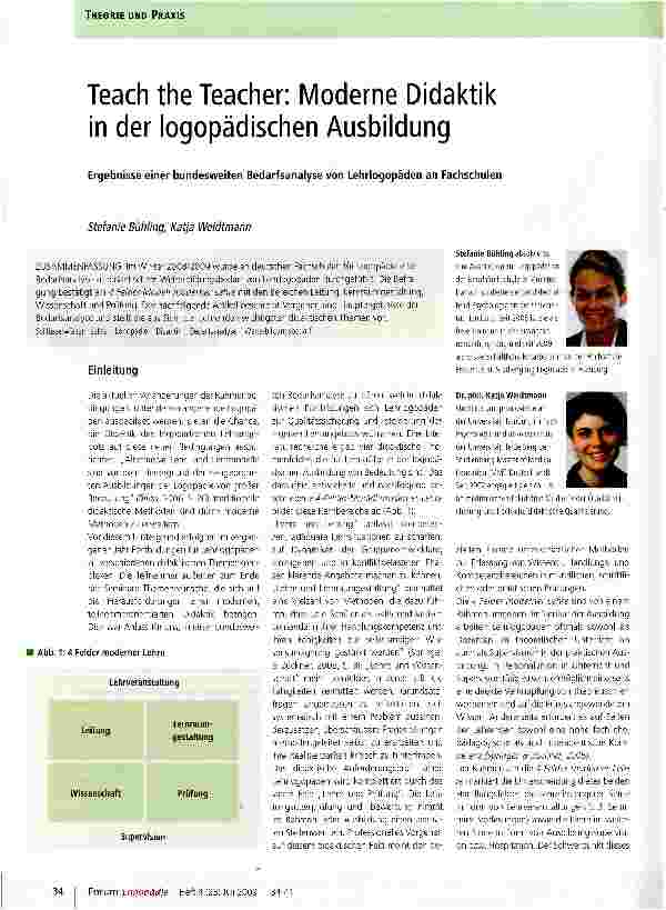 Vorschauseite 1: Teach the Teacher: Moderne Didaktik in der logopädischen AusbildungErgebnisse einer bundesweiten Bedarfsanalyse von Lehrlogopäden an Fachschulen