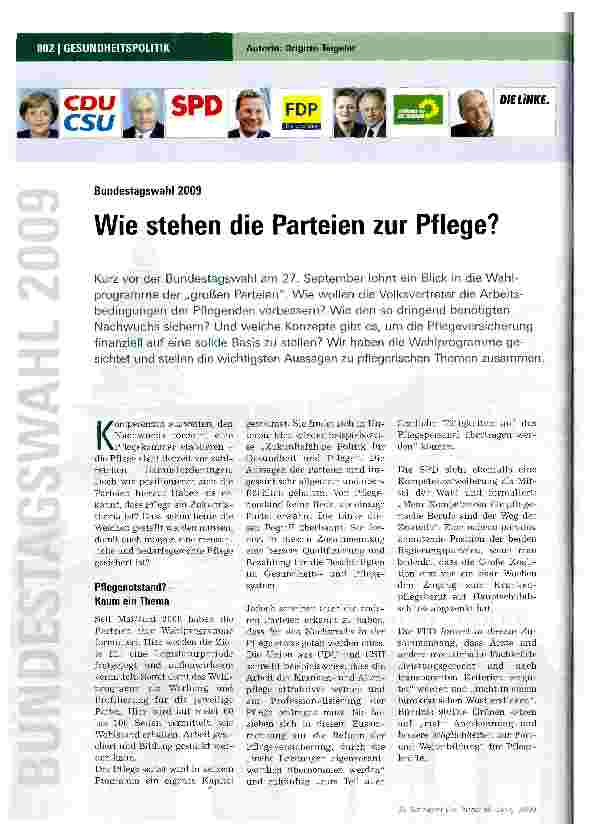 Vorschauseite 1: Wie stehen die Parteien zur Pflege?