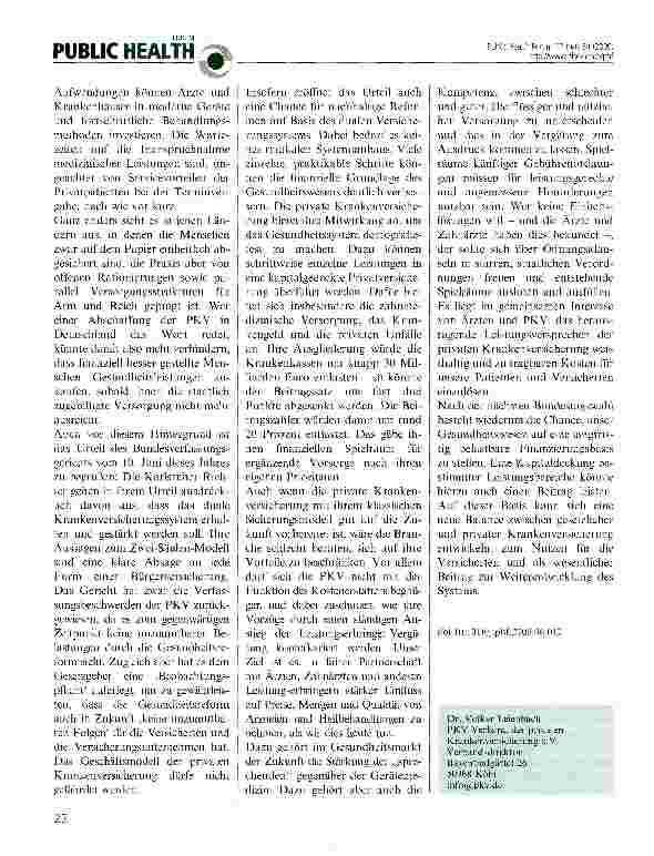 Vorschauseite 2: Für eine neue Balance von privater und gesetzlicher Krankenversicherung