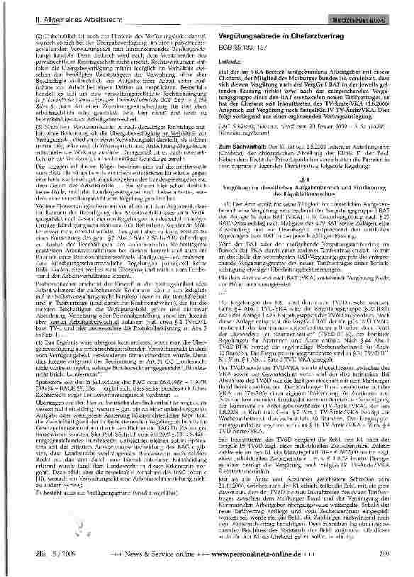 Vorschauseite 1: Vergütungsabrede in Chefarztvertrag BGB §§133, 157