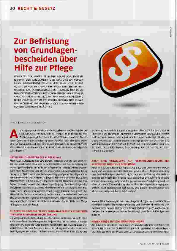 Vorschauseite 1: Zur Befristung von Grundlagenbescheiden über Hilfe zur Pflege