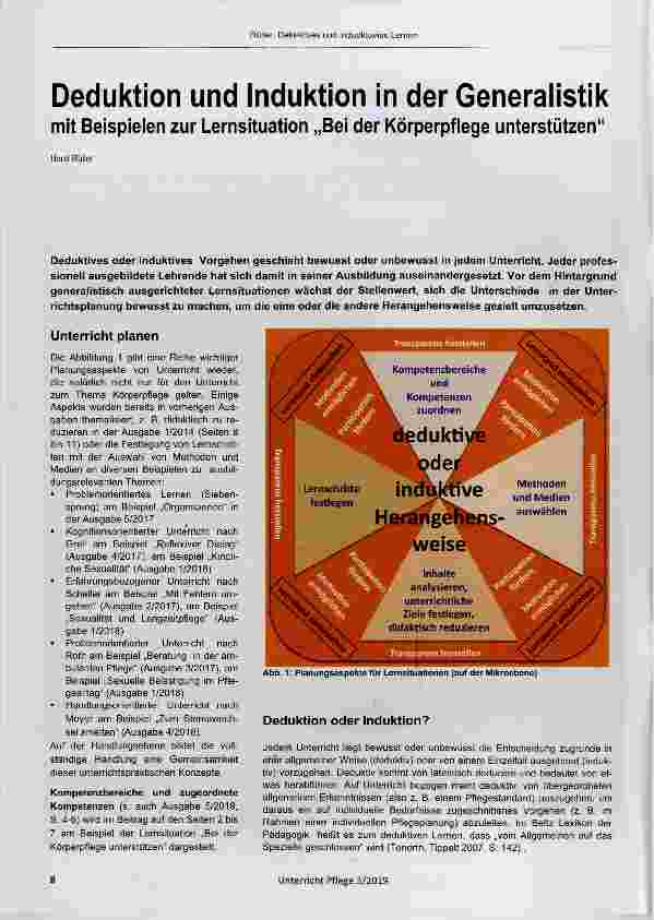 Vorschauseite 1: Deduktion und Induktion in der Generalistik mit Beispielen zur Lernsituation „Bei der Körperpfiege unterstützen“