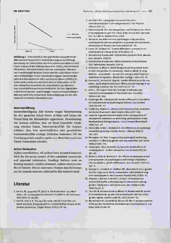 Vorschauseite 6: „Anders den Frauen und anders den Männern“ Differentielle Einflüsse von Arbeitslosigkeit auf die psychische Gesundheit