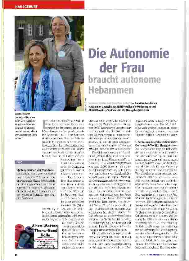 Vorschauseite 1: Die Autonomie der Frau braucht autonome Hebammen