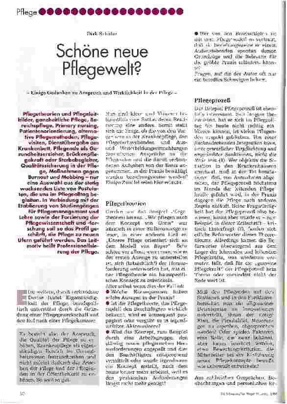 Vorschauseite 1: Schöne neue Pflegewelt? Einige Gedanken zu Anspruch und Wirklichkeit in der Pflege