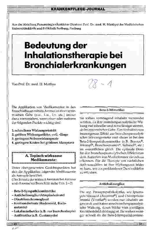Vorschauseite 1: Bedeutung der Inhalationstherapie bie Bronchialerkrankungen