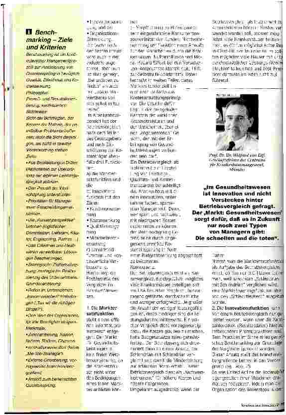 Vorschauseite 2: Betriebsvergleich: Marktersatz und/oder Innovationsmotor? Warum der Betriebsvergleich unter Beteiligung vieler Krankenhäuser zu Fehlsteuerungen im Gersundheitswesen führt